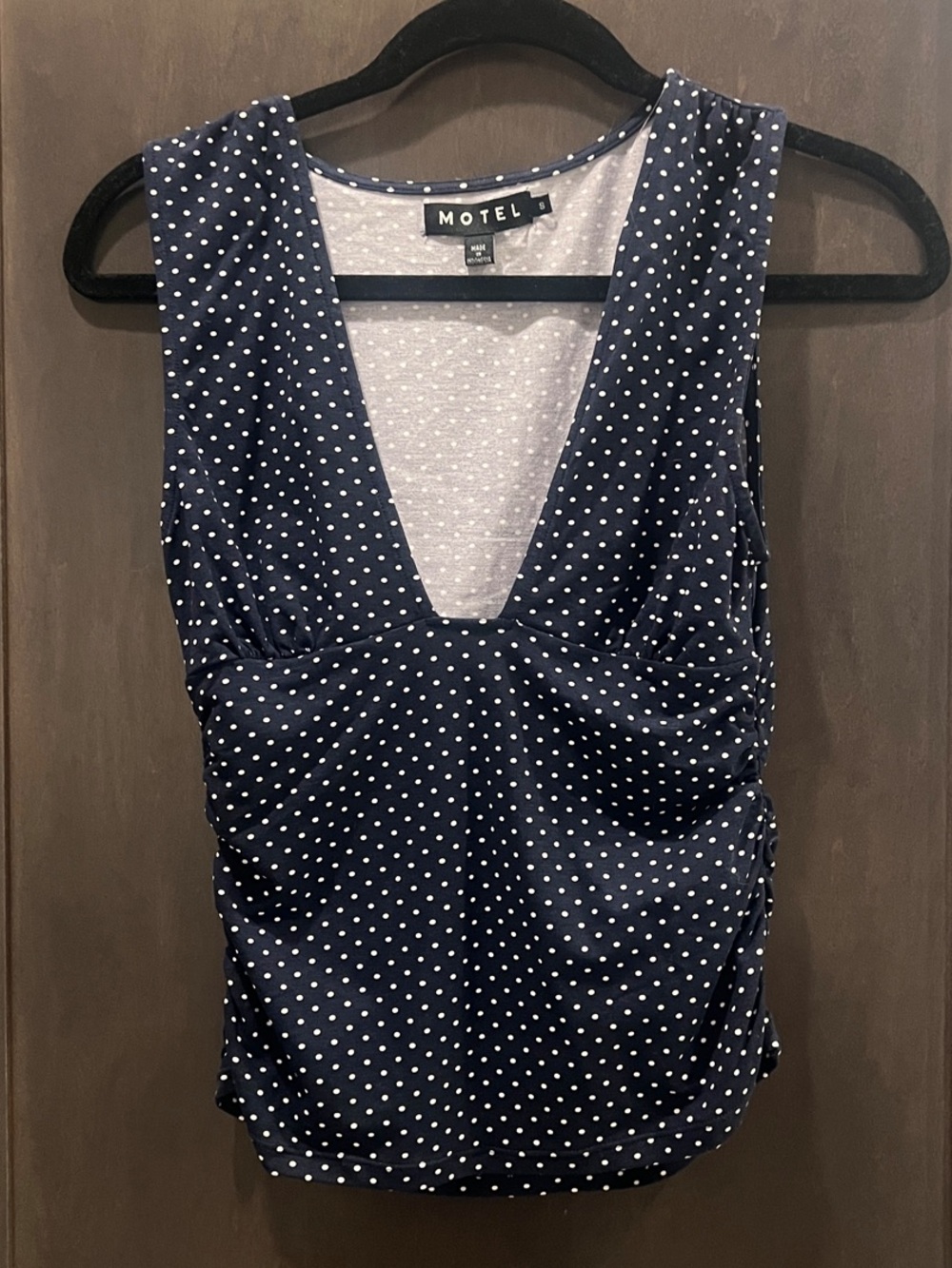 Motel Rocks Polka Dot Plunge Tank Top - Navy - Never Worn